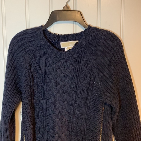 Michael Kors Navy Cable Knit Sweater Small NWOT Double Zip, Nautical Chic - Picture 6 of 15